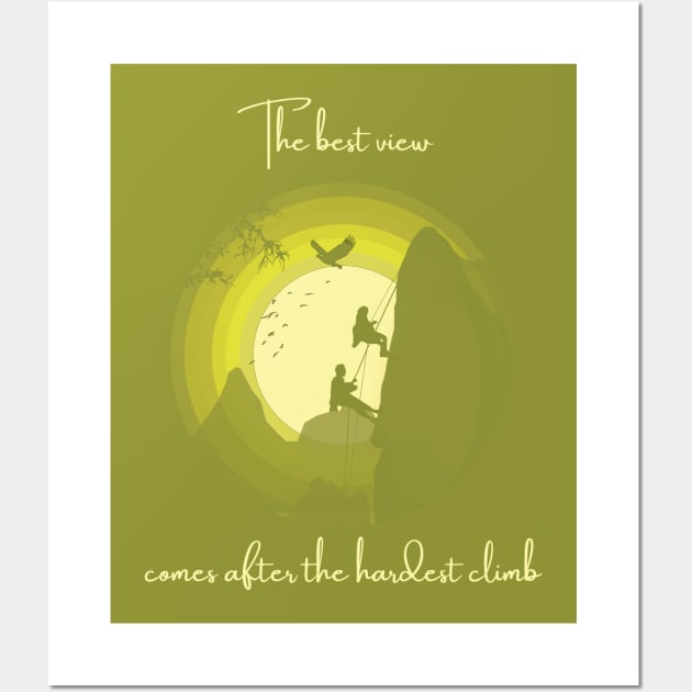 Mountain Climbing Silhouette Illustration Wall Art by Lookify